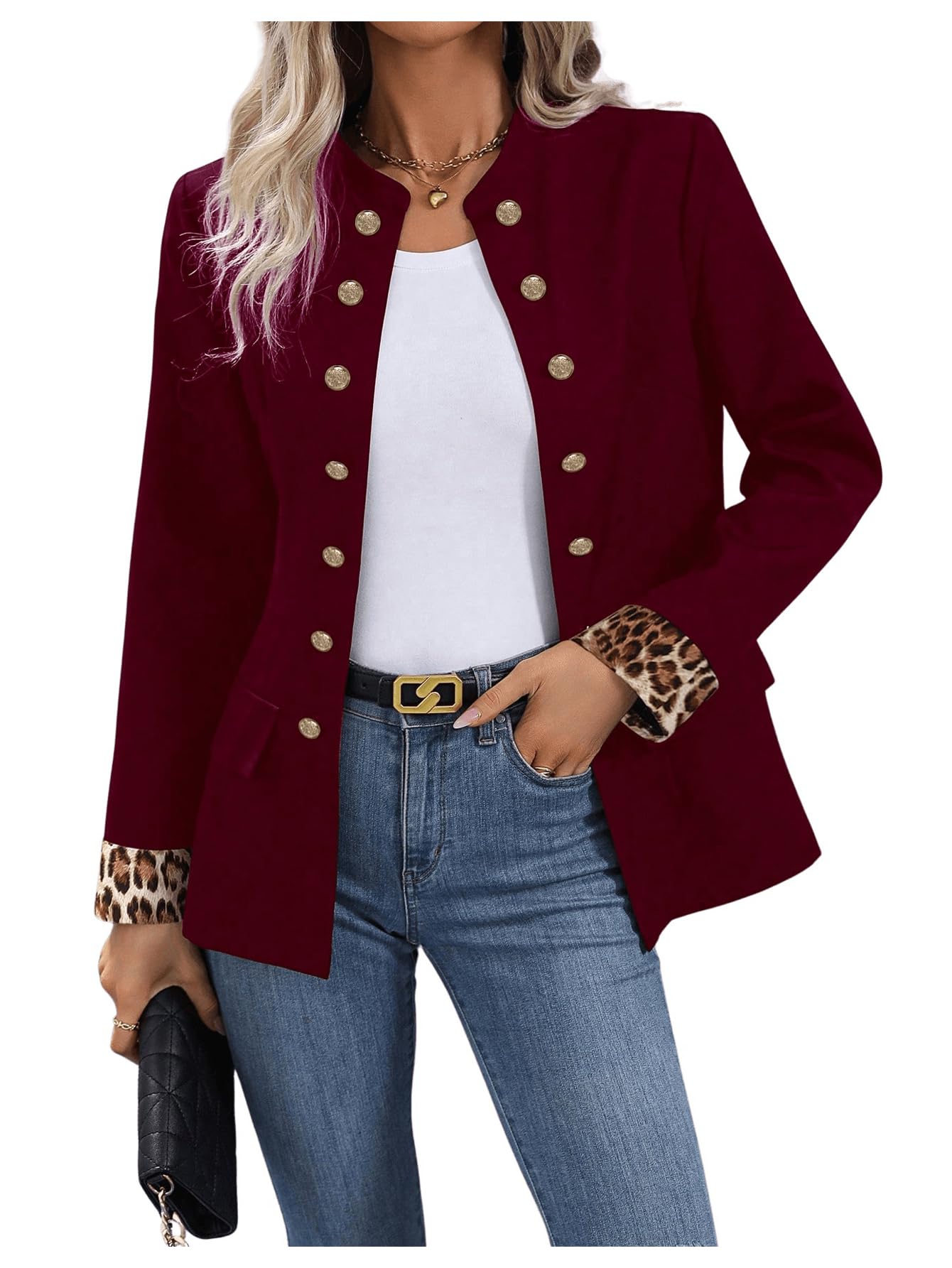 Foto 1 | Chaqueta Sweatyrocks De Poliéster Burdeos Con Botones Abiertos En La Parte Delantera Para Mujer - Venta Internacional.