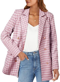 Foto 1 | Blazer Happy Sailed Para Mujer, De Tweed A Cuadros, A La Moda Otoñal, Color Rosa L - Venta Internacional.