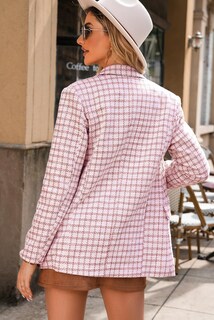 Foto 2 | Blazer Happy Sailed Para Mujer, De Tweed A Cuadros, A La Moda Otoñal, Color Rosa L - Venta Internacional.