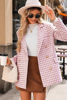 Foto 3 | Blazer Happy Sailed Para Mujer, De Tweed A Cuadros, A La Moda Otoñal, Color Rosa L - Venta Internacional.