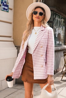 Foto 4 | Blazer Happy Sailed Para Mujer, De Tweed A Cuadros, A La Moda Otoñal, Color Rosa L - Venta Internacional.