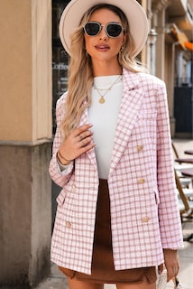 Foto 5 | Blazer Happy Sailed Para Mujer, De Tweed A Cuadros, A La Moda Otoñal, Color Rosa L - Venta Internacional.