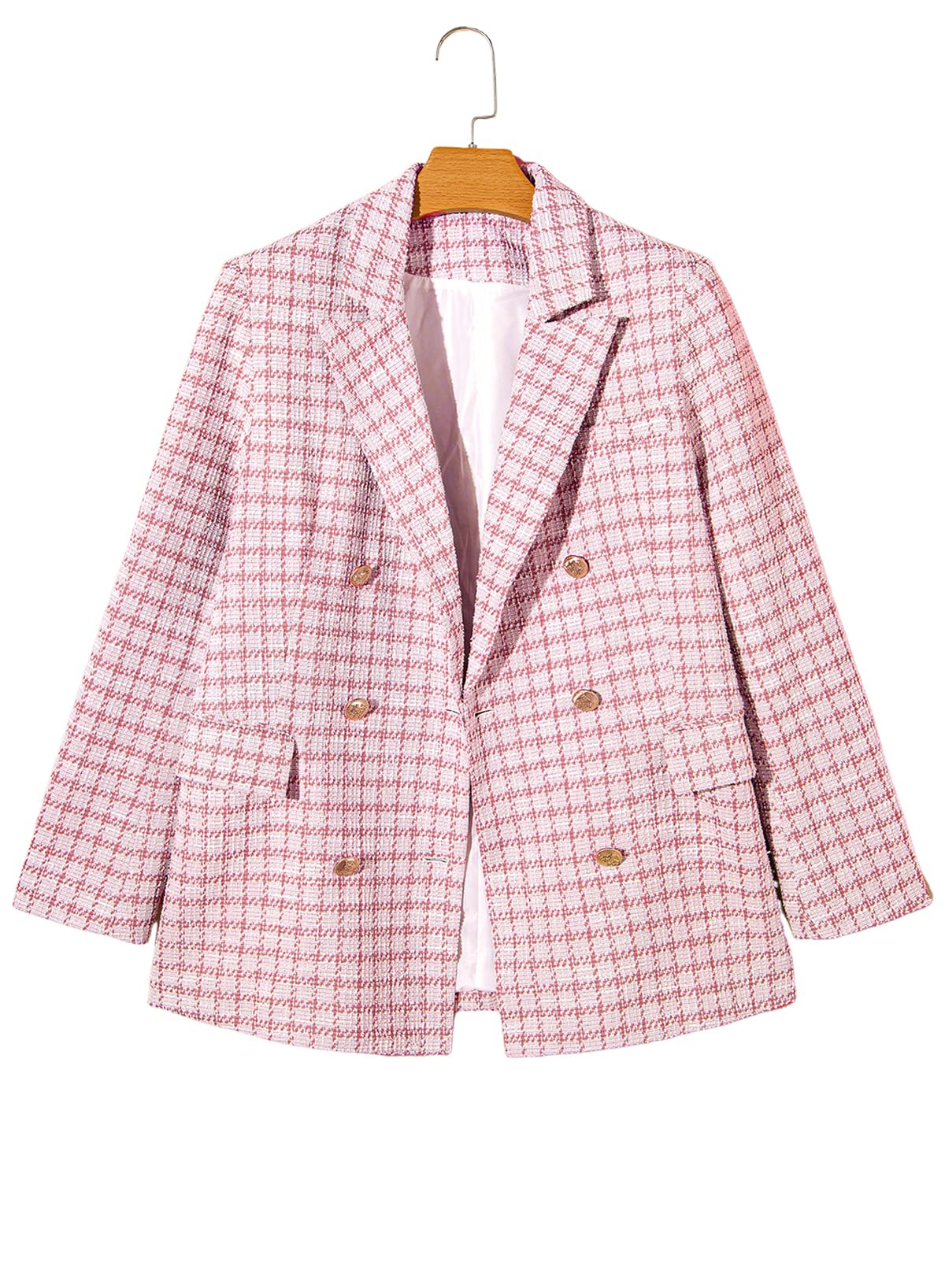 Foto 8 pulgar | Blazer Happy Sailed Para Mujer, De Tweed A Cuadros, A La Moda Otoñal, Color Rosa L - Venta Internacional.