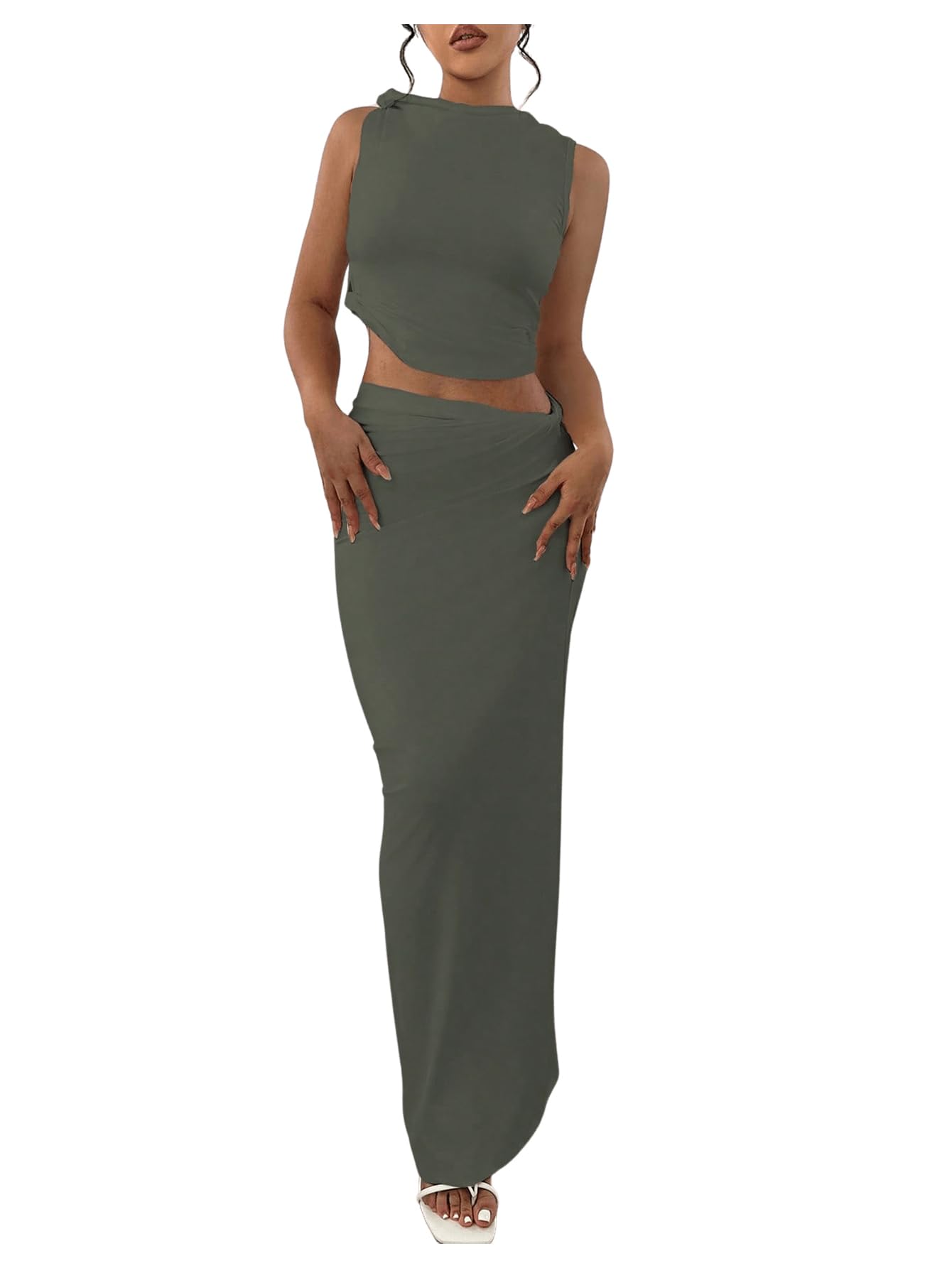 Foto 2 pulgar | Conjunto de Falda y Blusa Sin Mangas Verde para Mujer  - Venta Internacional