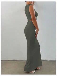 Foto 2 | Conjunto de Falda y Blusa Sin Mangas Verde para Mujer - Venta Internacional