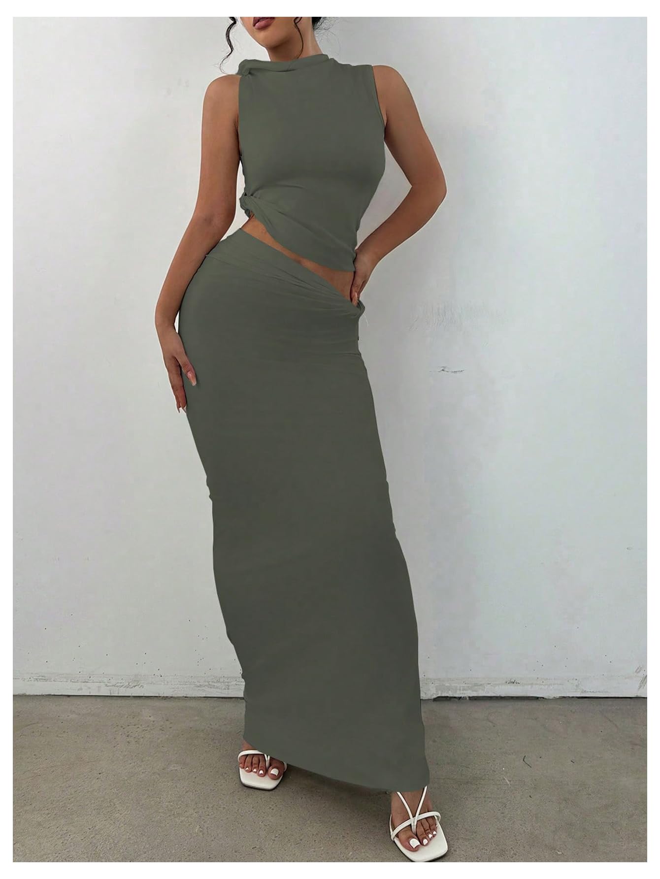 Foto 4 pulgar | Conjunto de Falda y Blusa Sin Mangas Verde para Mujer  - Venta Internacional