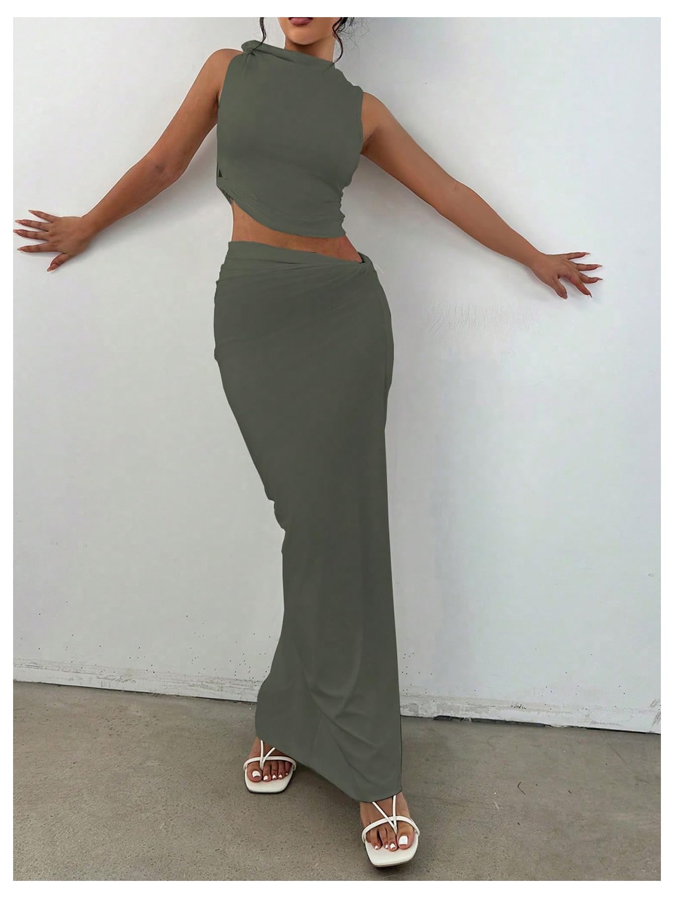 Foto 5 pulgar | Conjunto de Falda y Blusa Sin Mangas Verde para Mujer  - Venta Internacional