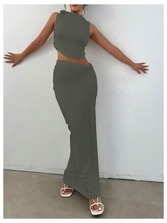 Foto 4 | Conjunto de Falda y Blusa Sin Mangas Verde para Mujer - Venta Internacional