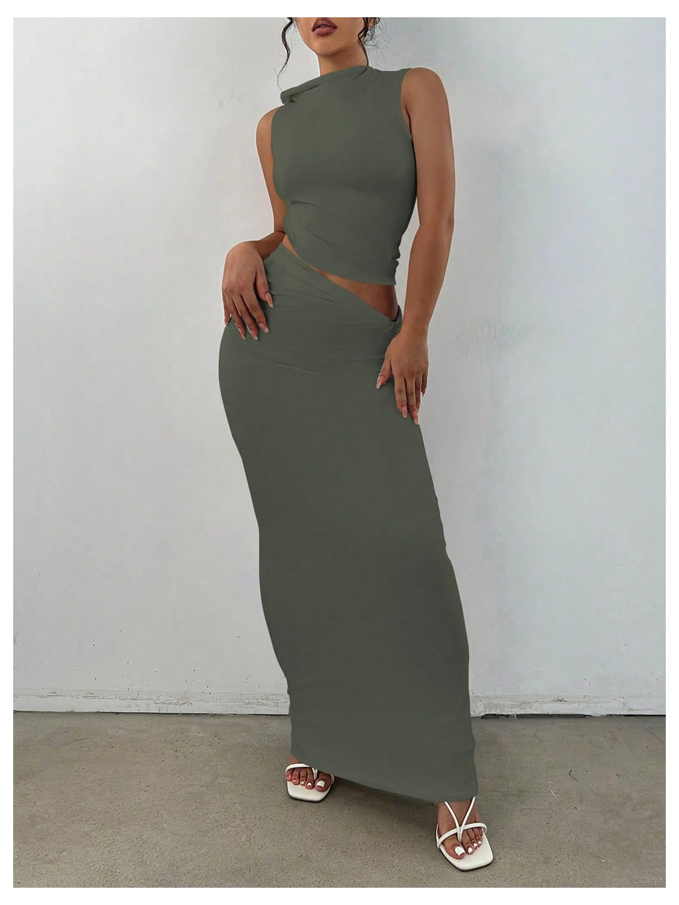 Foto 6 pulgar | Conjunto de Falda y Blusa Sin Mangas Verde para Mujer  - Venta Internacional