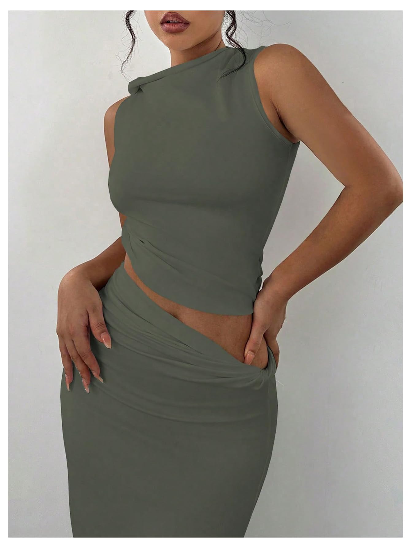 Foto 7 pulgar | Conjunto de Falda y Blusa Sin Mangas Verde para Mujer  - Venta Internacional