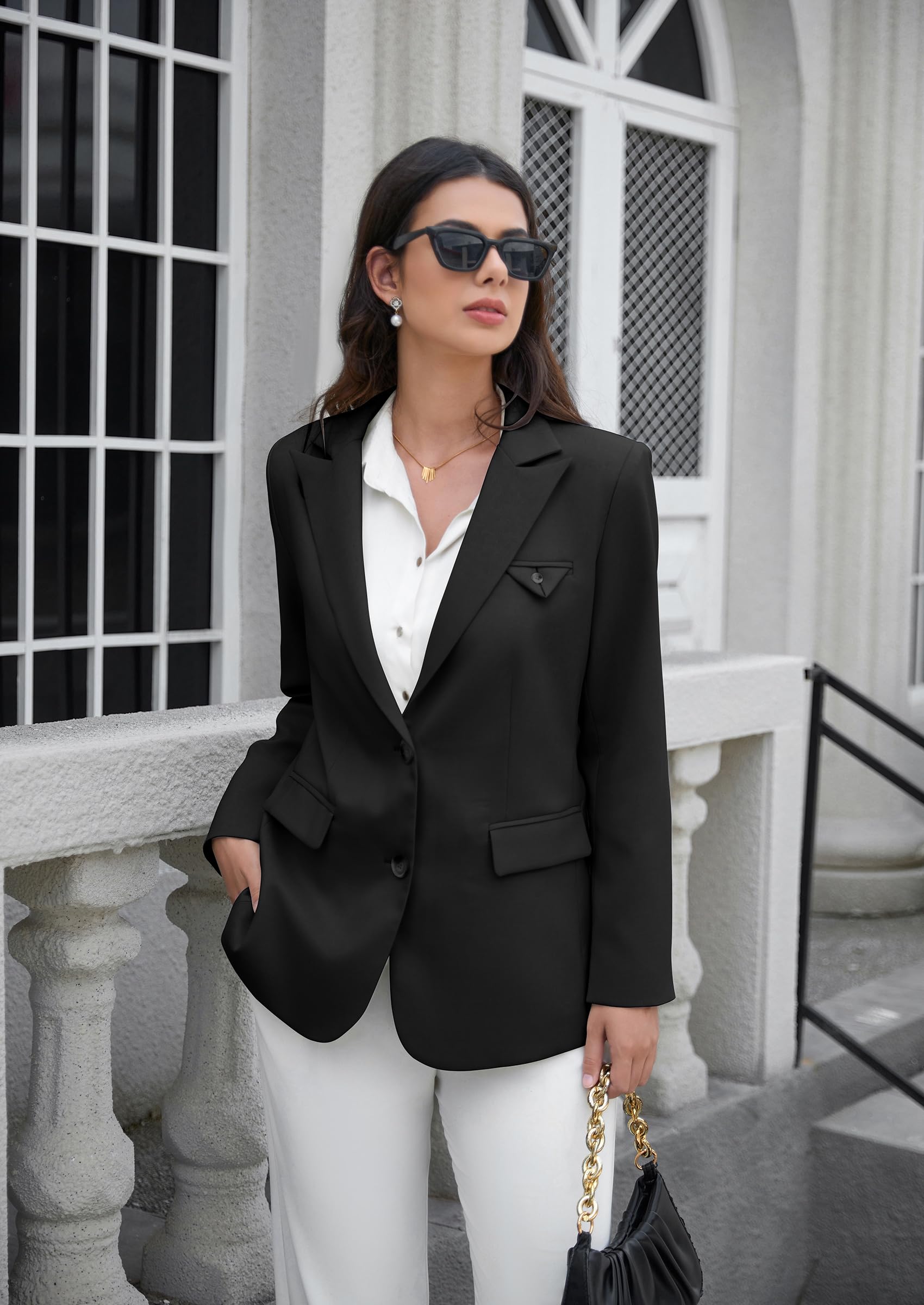 Foto 3 pulgar | Chaqueta Casual Blazer Ecowish Para Mujer Con Solapa Y Manga Larga, Color Negro - Venta Internacional.