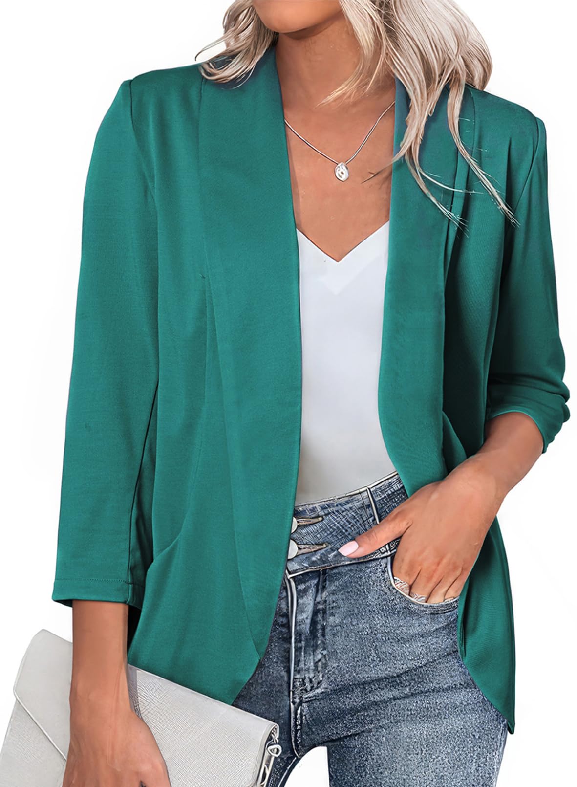 Foto 2 pulgar | Chaqueta Tipo Blazer Happy Sailed Con Parte Delantera Abierta Y Manga 3/4 Para Mujer - Venta Internacional.
