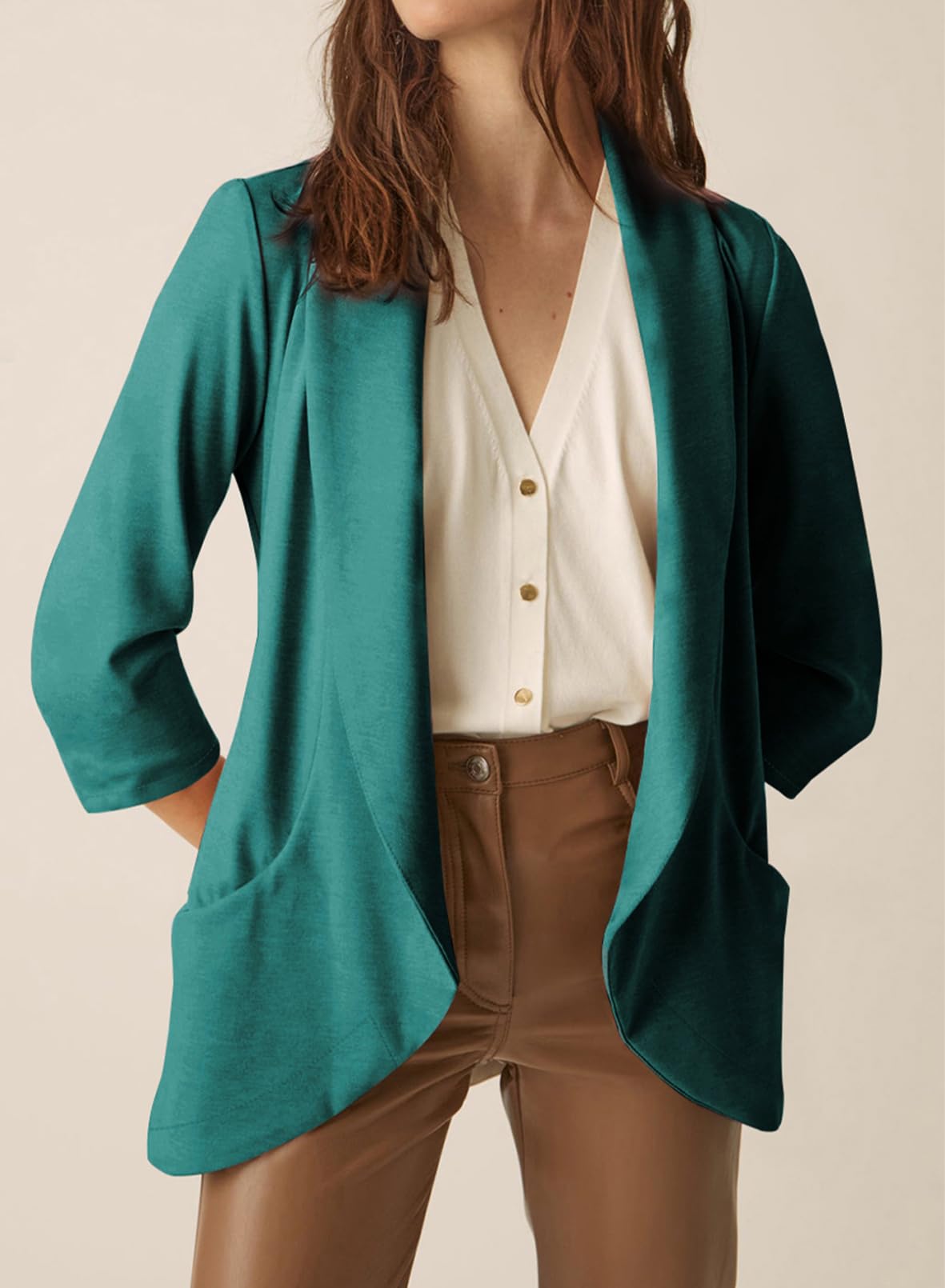 Foto 3 pulgar | Chaqueta Tipo Blazer Happy Sailed Con Parte Delantera Abierta Y Manga 3/4 Para Mujer - Venta Internacional.