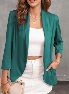 Foto 4 | Chaqueta Tipo Blazer Happy Sailed Con Parte Delantera Abierta Y Manga 3/4 Para Mujer - Venta Internacional.