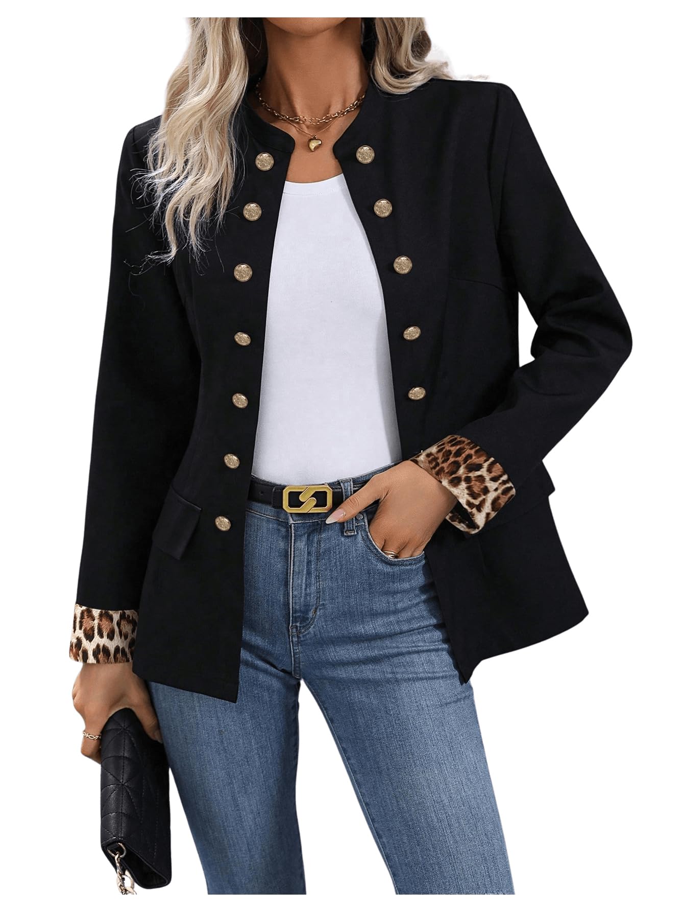 Blazer Sweatyrocks Para Mujer, Diseño De Leopardo, Con Botones Abiertos En La Parte Delantera - Venta Internacional.