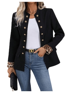 Foto 1 | Blazer Sweatyrocks Para Mujer, Diseño De Leopardo, Con Botones Abiertos En La Parte Delantera - Venta Internacional.