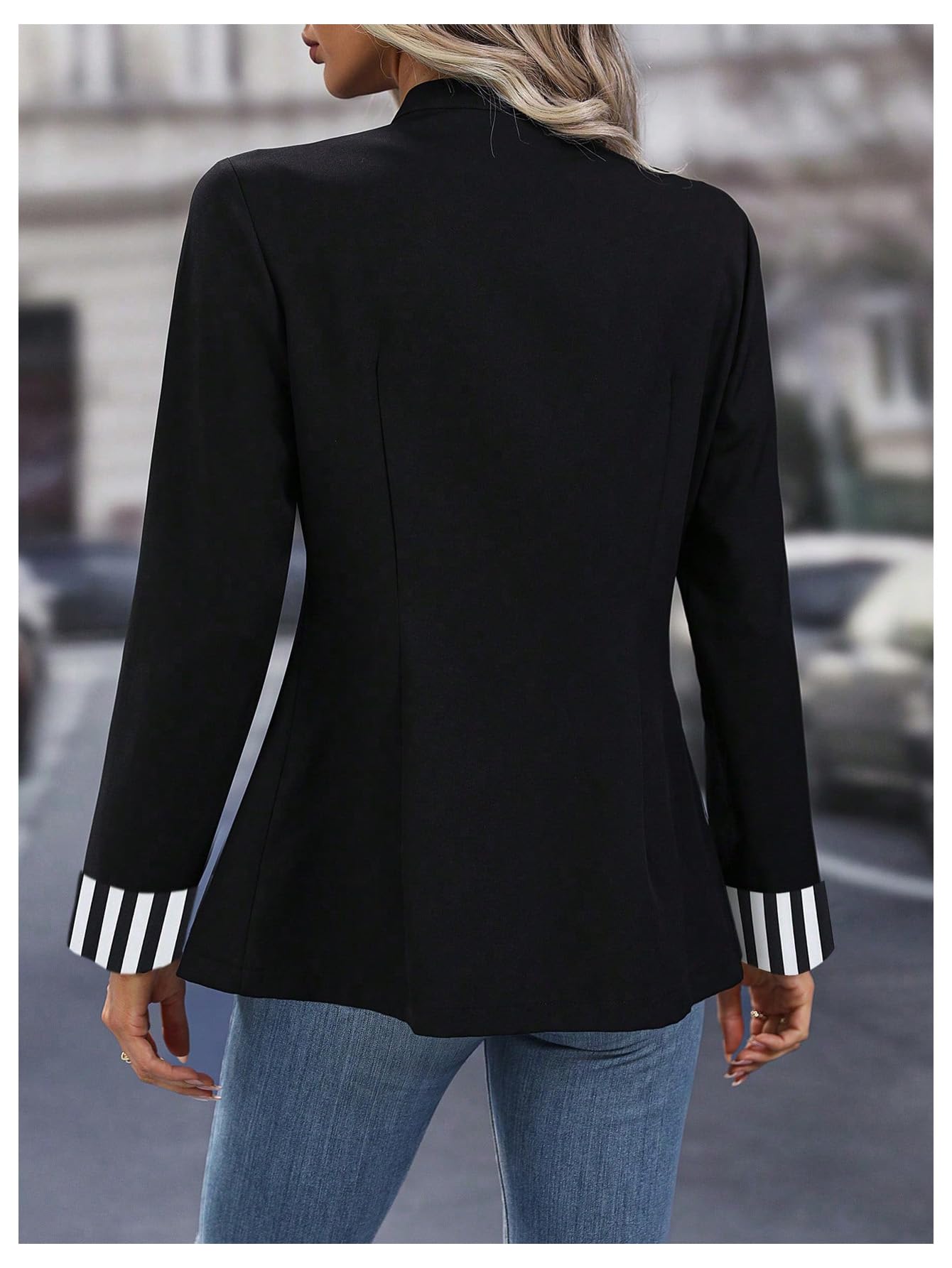 Foto 2 | Blazer Sweatyrocks De Poliéster Negro Con Botones Abiertos En La Parte Delantera Para Mujer - Venta Internacional.