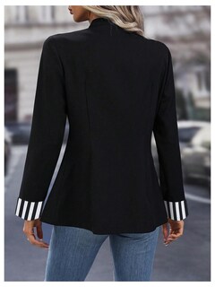 Foto 2 | Blazer Sweatyrocks De Poliéster Negro Con Botones Abiertos En La Parte Delantera Para Mujer - Venta Internacional.