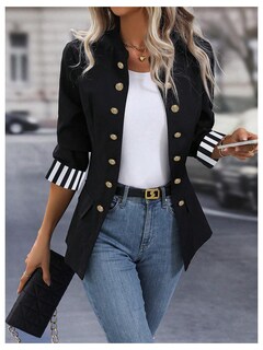 Foto 3 | Blazer Sweatyrocks De Poliéster Negro Con Botones Abiertos En La Parte Delantera Para Mujer - Venta Internacional.