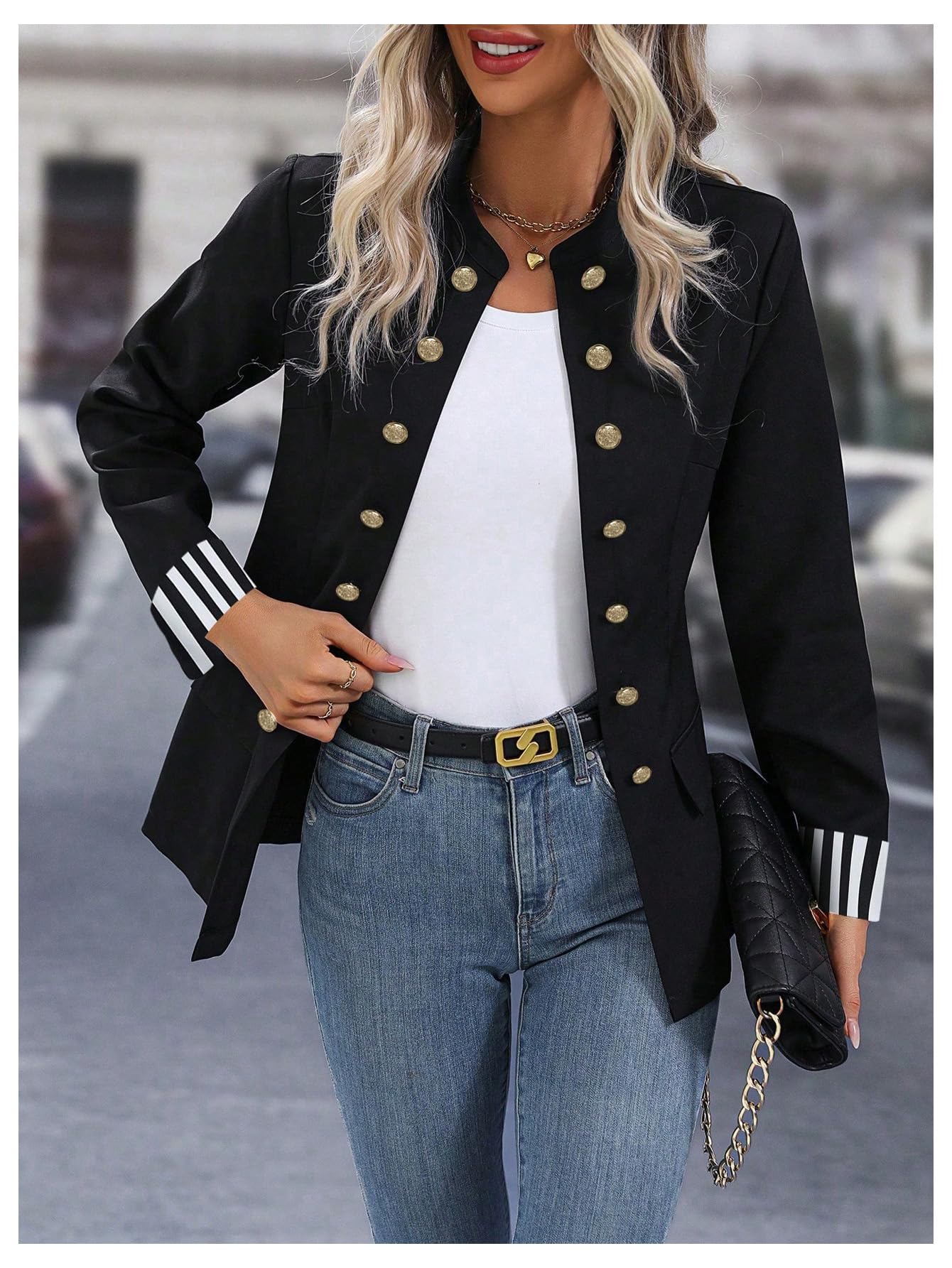 Foto 5 | Blazer Sweatyrocks De Poliéster Negro Con Botones Abiertos En La Parte Delantera Para Mujer - Venta Internacional.