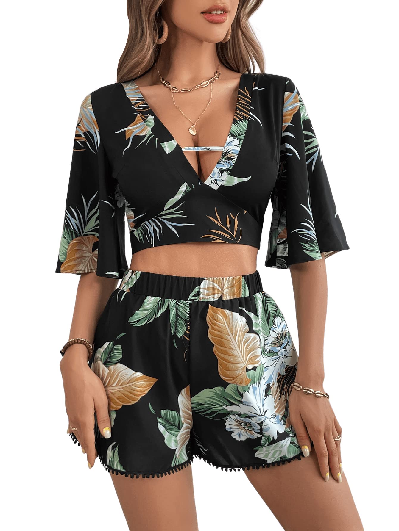 Top Corto Estilo Bohemio Outfit Sweatyrocks De 2 Piezas Con Pantalones Cortos Para Mujer - Venta Internacional.
