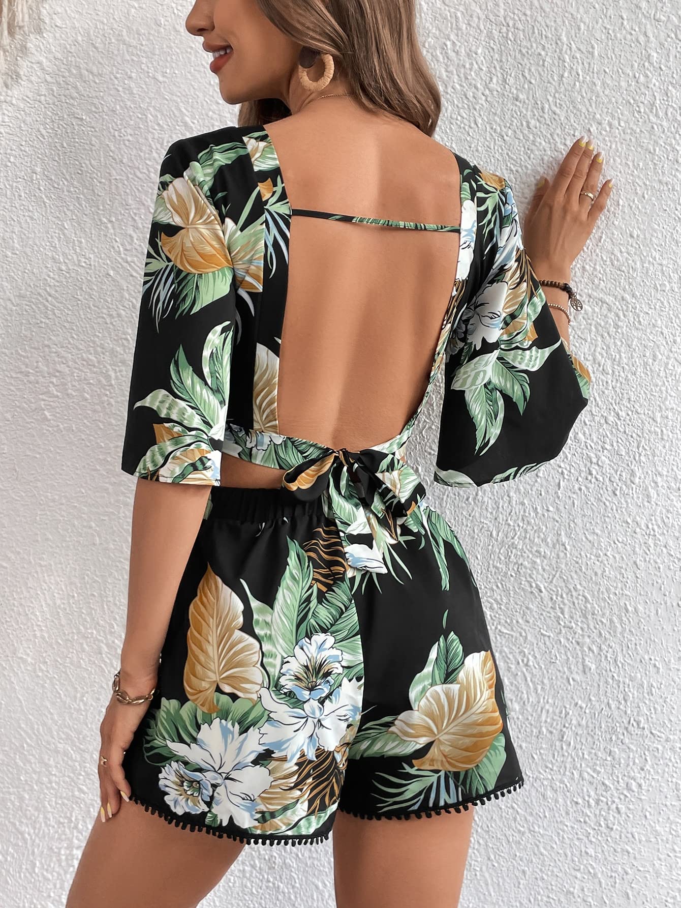 Foto 2 | Top Corto Estilo Bohemio Outfit Sweatyrocks De 2 Piezas Con Pantalones Cortos Para Mujer - Venta Internacional.