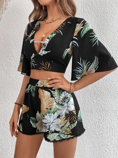 Foto 7 | Top Corto Estilo Bohemio Outfit Sweatyrocks De 2 Piezas Con Pantalones Cortos Para Mujer - Venta Internacional.
