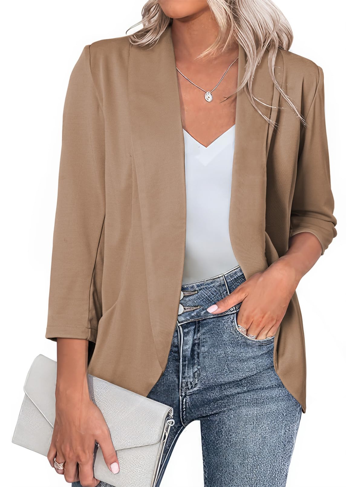 Foto 2 pulgar | Chaqueta Tipo Blazer Happy Sailed Con Parte Delantera Abierta Y Manga 3/4 Para Mujer - Venta Internacional.