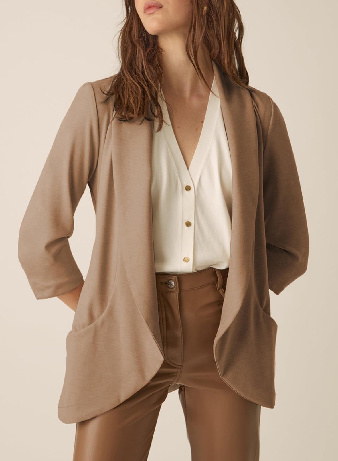 Foto 3 pulgar | Chaqueta Tipo Blazer Happy Sailed Con Parte Delantera Abierta Y Manga 3/4 Para Mujer - Venta Internacional.