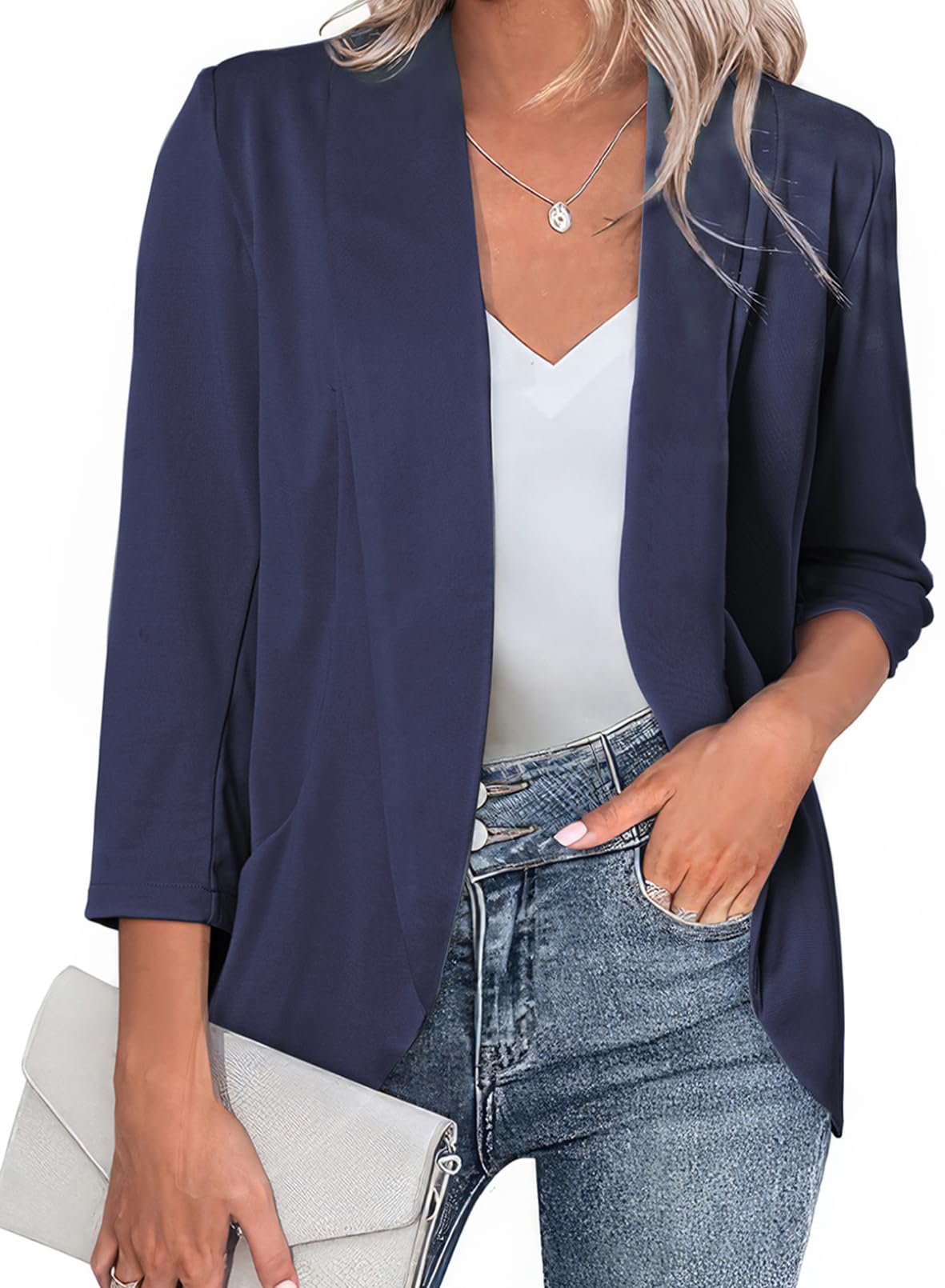 Foto 2 pulgar | Blazer Happy Sailed Para Mujer, Casual, Con Parte Delantera Abierta, Azul Marino - Venta Internacional.