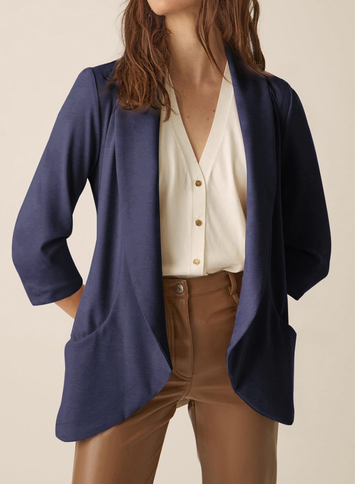 Foto 3 pulgar | Blazer Happy Sailed Para Mujer, Casual, Con Parte Delantera Abierta, Azul Marino - Venta Internacional.