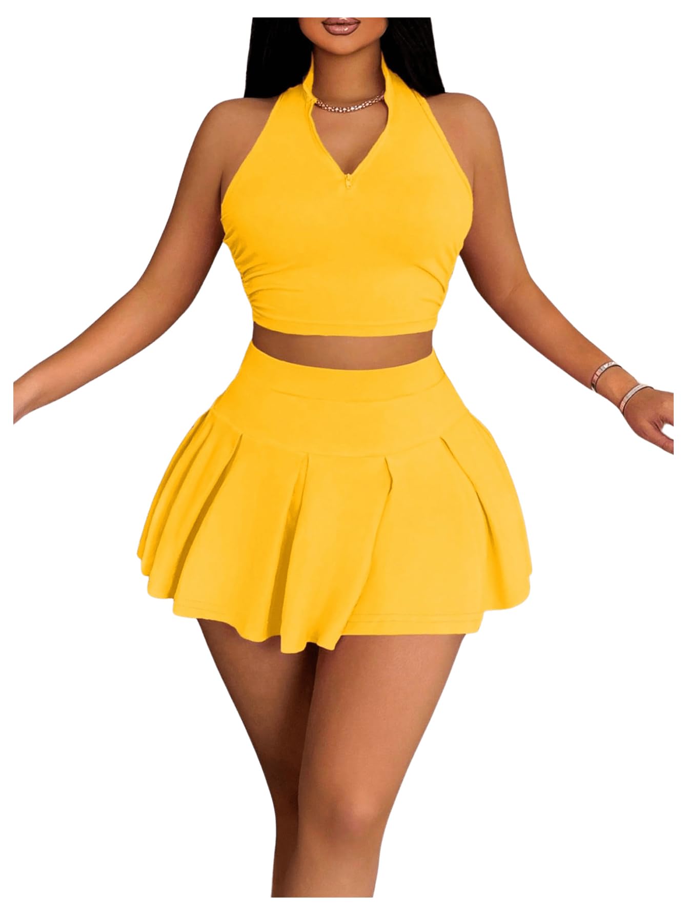 Foto 2 pulgar | Camiseta Corta Sin Mangas Y Falda Outfit Soly Hux Para Verano, De 2 Piezas, Para Mujer - Venta Internacional.