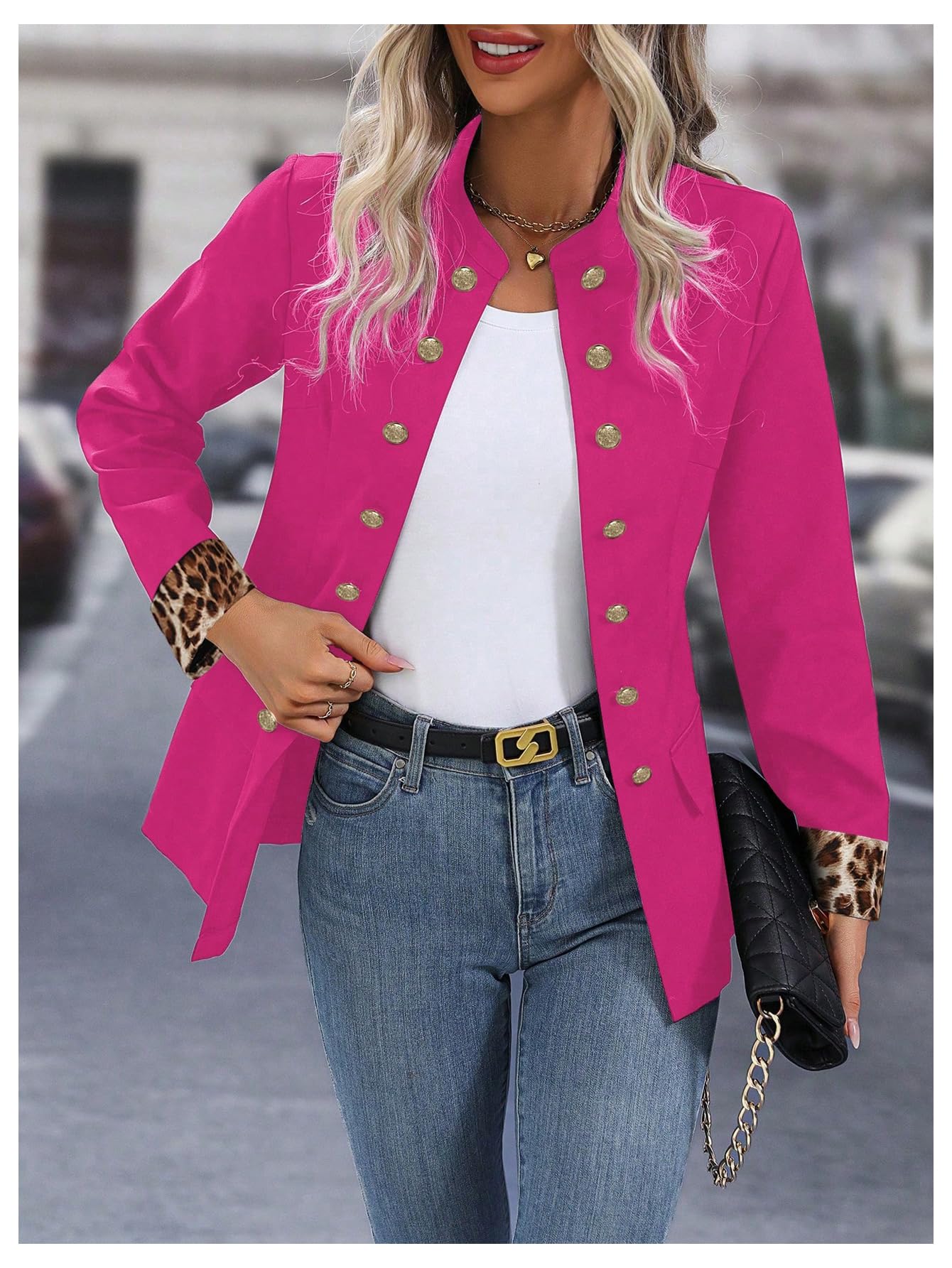 Foto 5 | Blazer Sweatyrocks Para Mujer, Con Botones Abiertos En La Parte Delantera, Poliéster Rosa Intenso - Venta Internacional