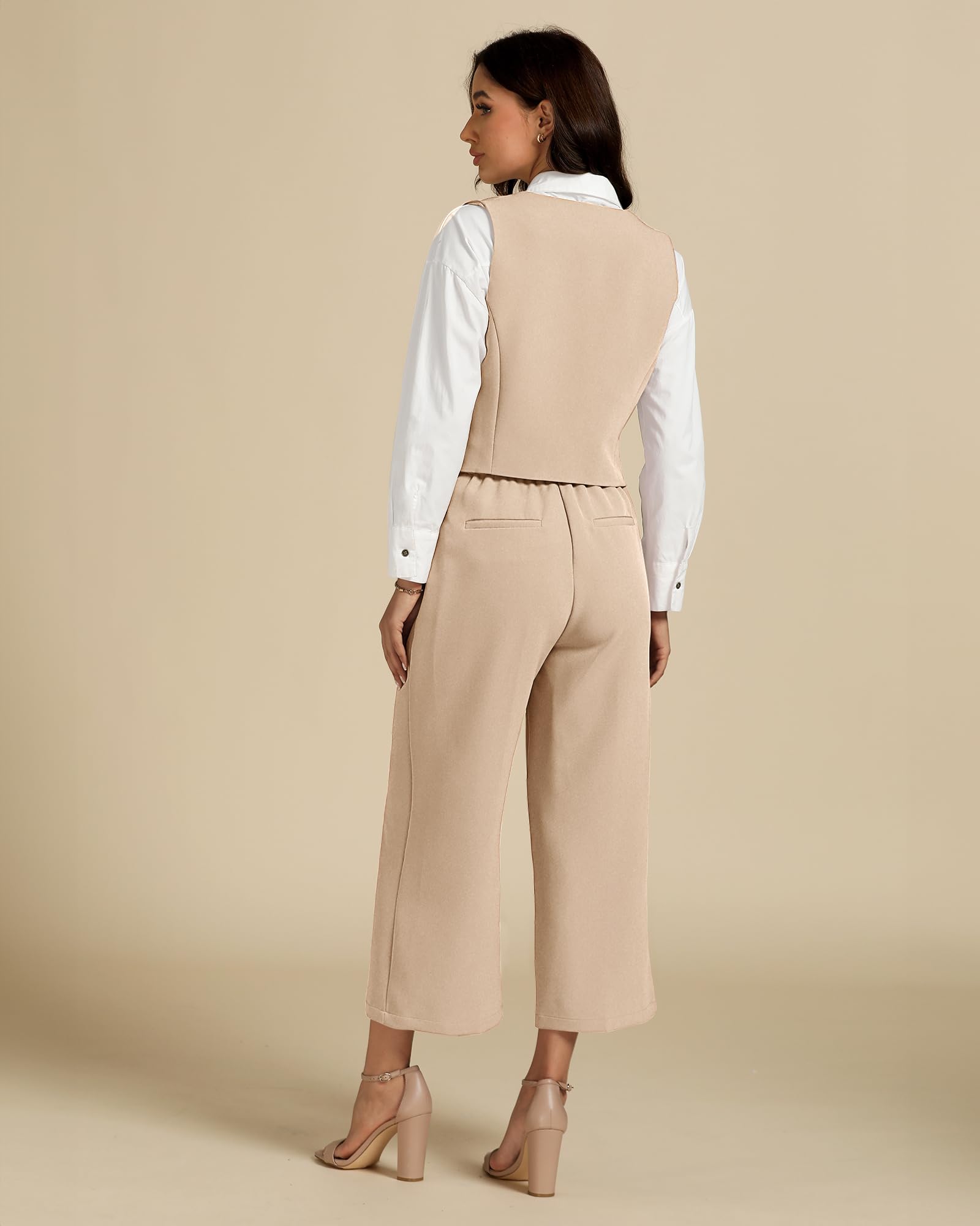 Foto 3 pulgar | Conjunto De Ropa Casual De Negocios Luvamia Para Mujer, Beige, Talla Xl - Venta Internacional.