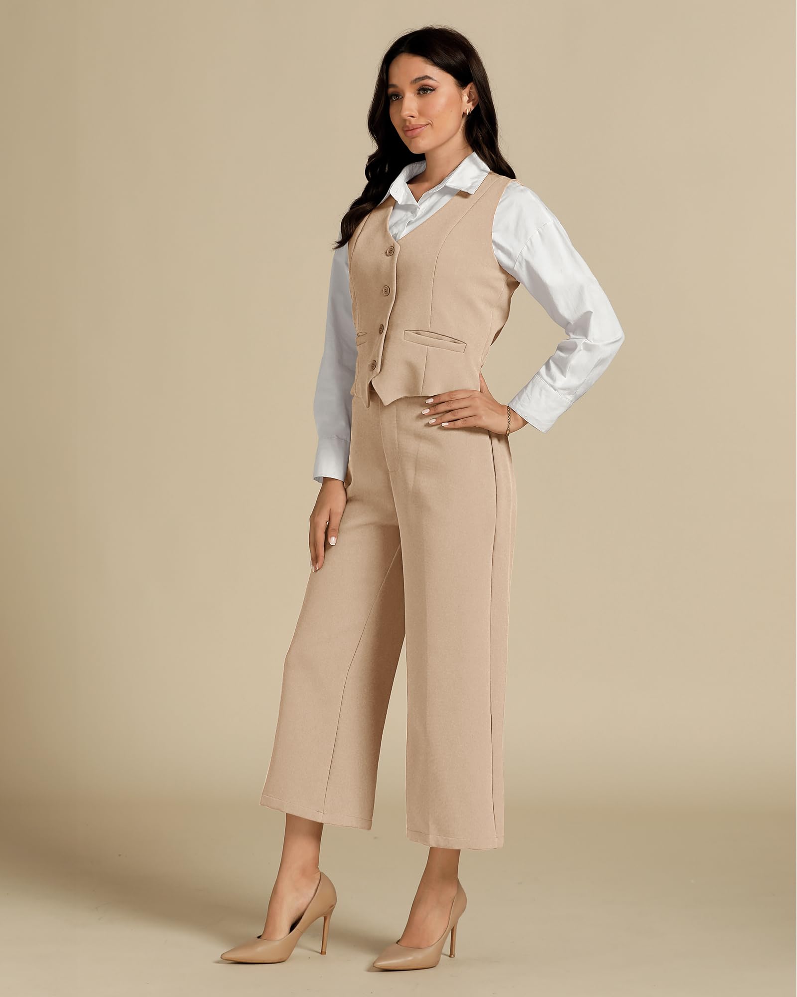 Foto 5 pulgar | Conjunto De Ropa Casual De Negocios Luvamia Para Mujer, Beige, Talla Xl - Venta Internacional.