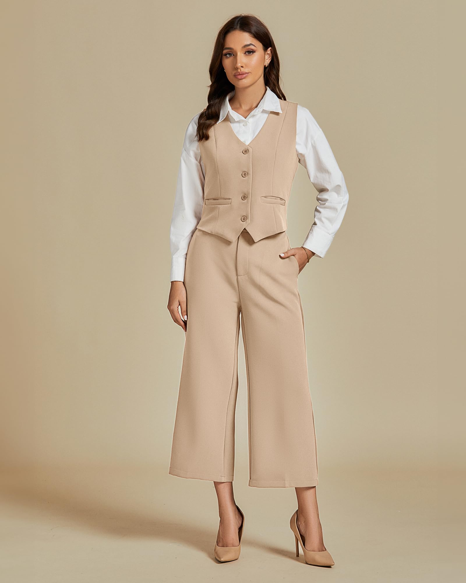Foto 6 pulgar | Conjunto De Ropa Casual De Negocios Luvamia Para Mujer, Beige, Talla Xl - Venta Internacional.