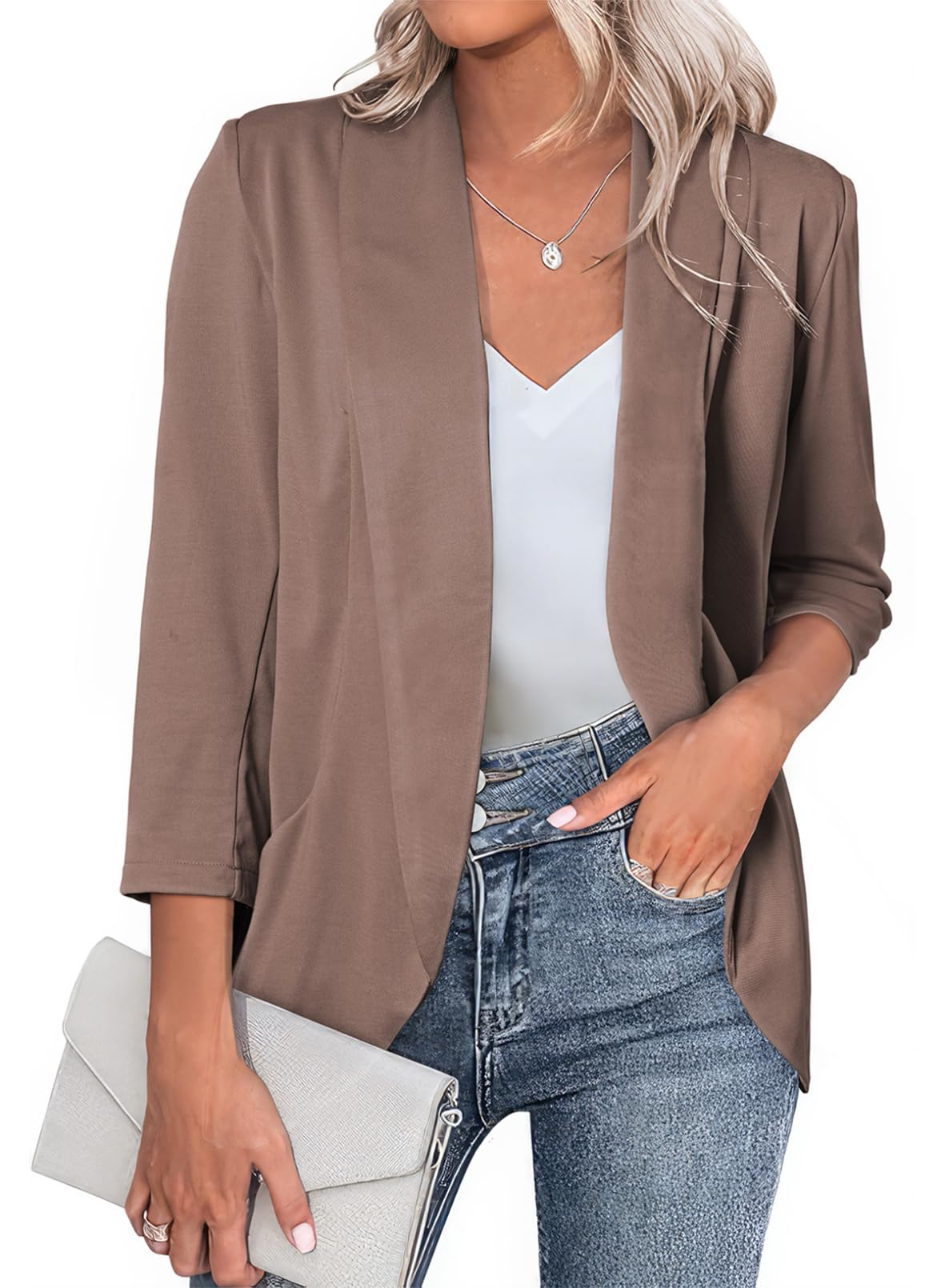 Foto 2 pulgar | Chaqueta Tipo Blazer Happy Sailed Con Parte Delantera Abierta Y Manga 3/4 Para Mujer - Venta Internacional.