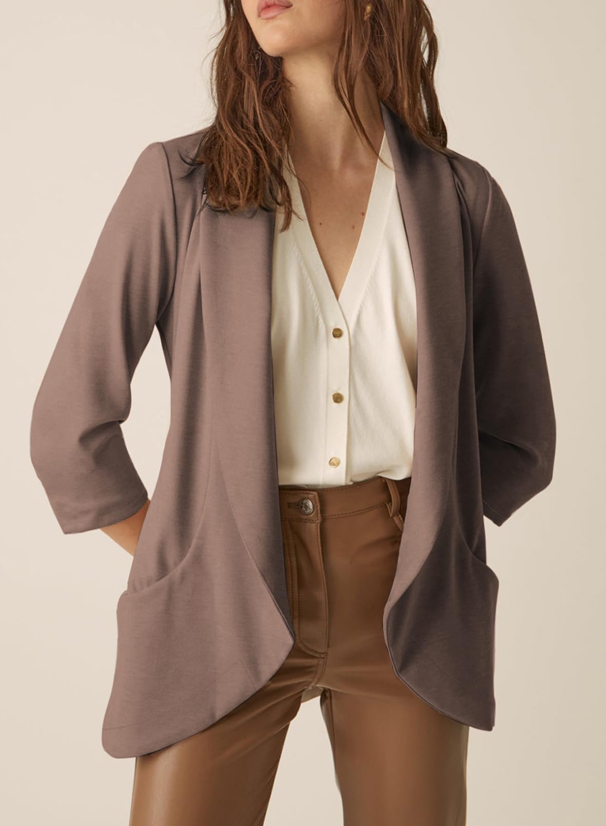 Foto 3 pulgar | Chaqueta Tipo Blazer Happy Sailed Con Parte Delantera Abierta Y Manga 3/4 Para Mujer - Venta Internacional.