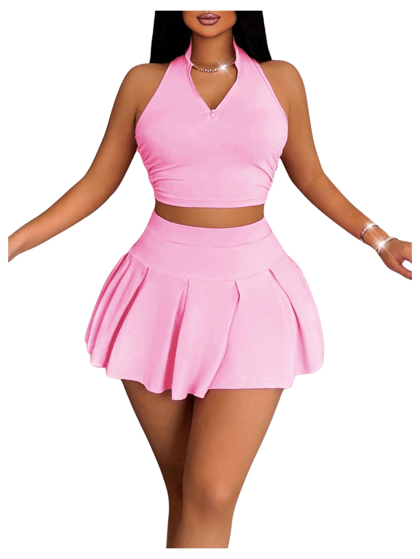 Foto 2 pulgar | Camiseta Corta Sin Mangas Y Falda Outfit Soly Hux Para Verano, De 2 Piezas, Para Mujer - Venta Internacional.