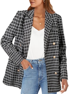 Foto 1 | Chaqueta Tipo Blazer Happy Sailed Tweed A Cuadros Con Doble Botonadura Para Mujer - Venta Internacional.