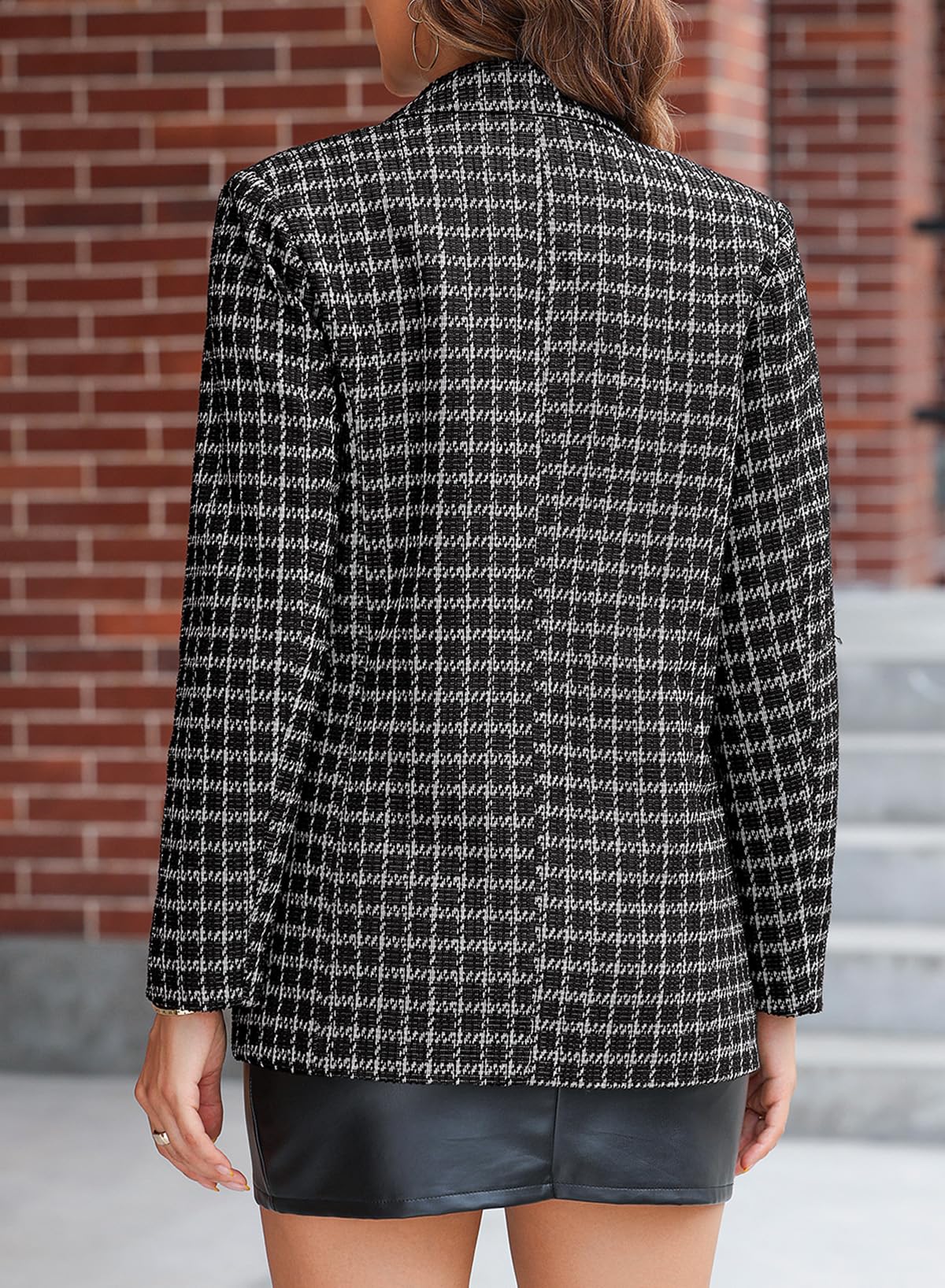 Foto 3 pulgar | Chaqueta Tipo Blazer Happy Sailed Tweed A Cuadros Con Doble Botonadura Para Mujer - Venta Internacional.