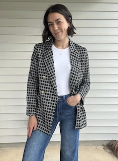 Foto 5 | Chaqueta Tipo Blazer Happy Sailed Tweed A Cuadros Con Doble Botonadura Para Mujer - Venta Internacional.
