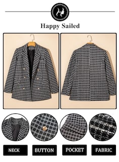 Foto 7 | Chaqueta Tipo Blazer Happy Sailed Tweed A Cuadros Con Doble Botonadura Para Mujer - Venta Internacional.