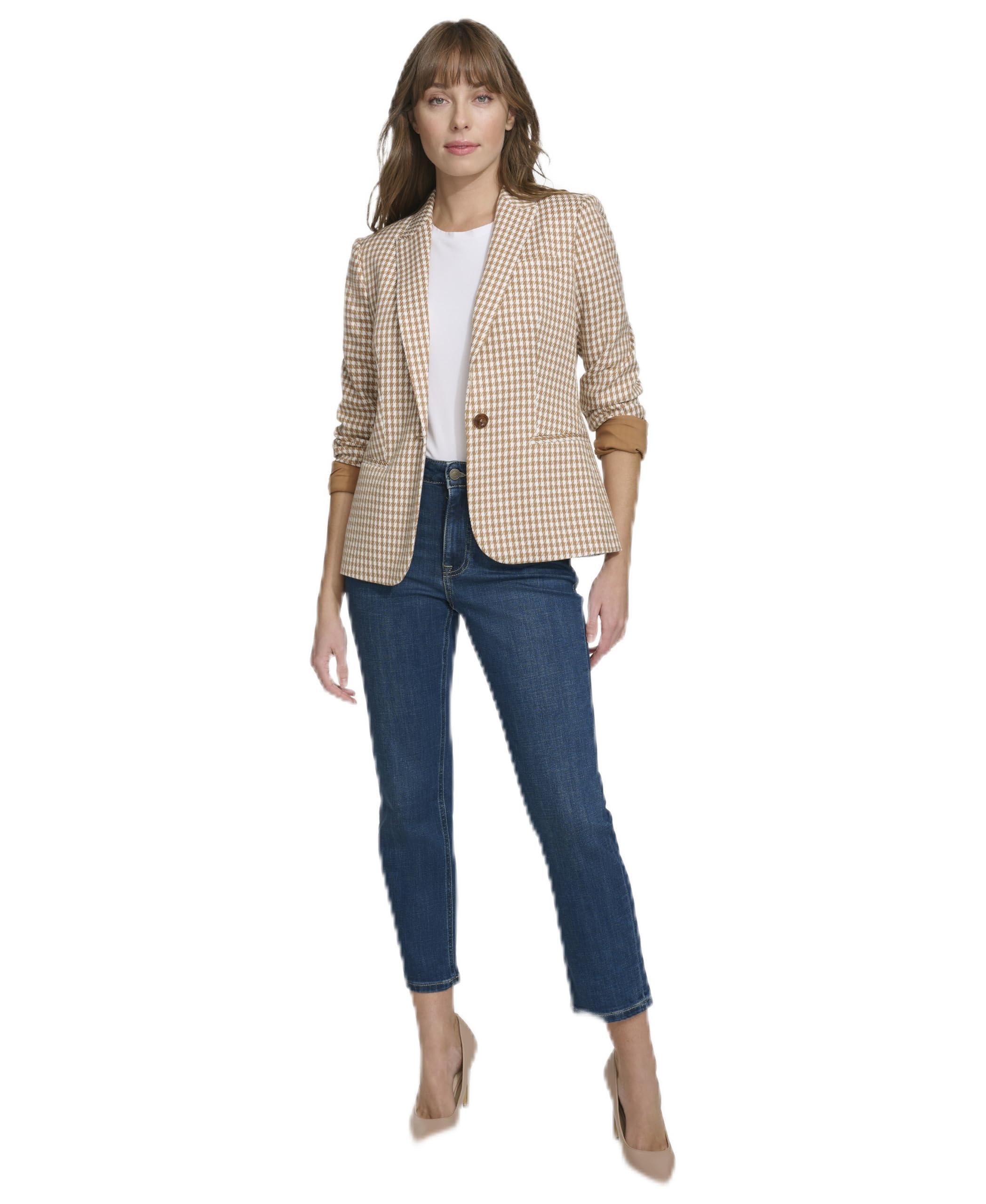 Foto 2 pulgar | Chaqueta De Negocios Para Mujer, Estilo Blazer Tommy Hilfiger, Color Tabaco/marfil - Venta Internacional.