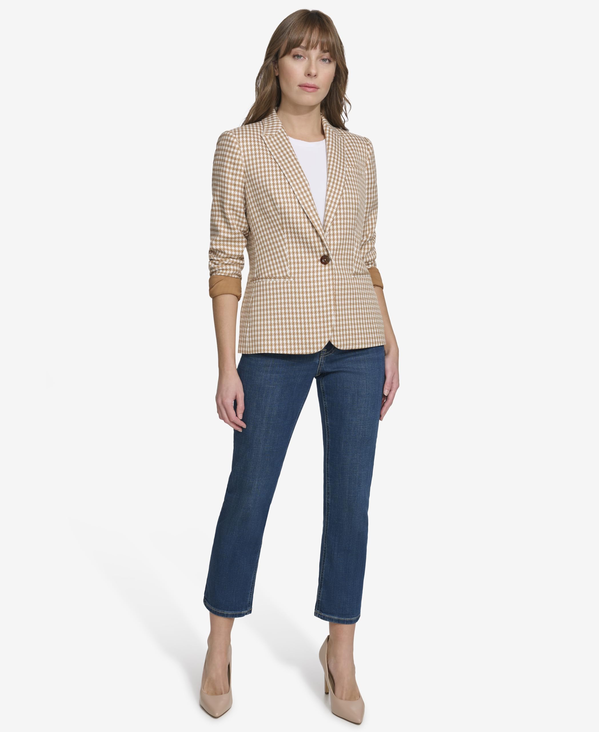 Foto 3 pulgar | Chaqueta De Negocios Para Mujer, Estilo Blazer Tommy Hilfiger, Color Tabaco/marfil - Venta Internacional.
