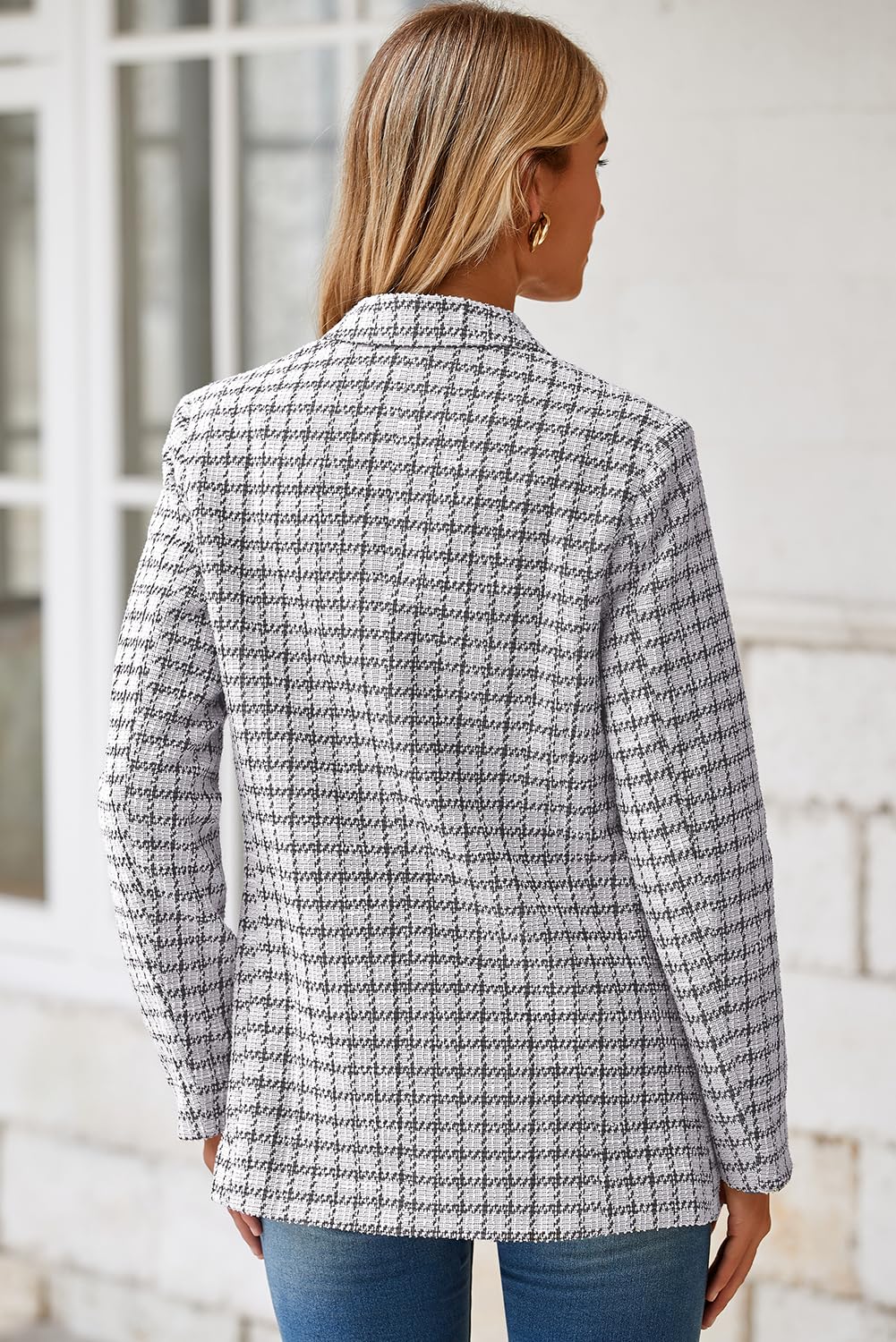 Foto 3 pulgar | Chaqueta Tipo Blazer Happy Sailed Para Mujer, Tweed, A Cuadros, Color Blanco, 2xl - Venta Internacional.
