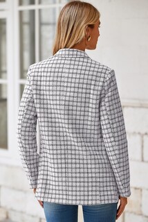 Foto 2 | Chaqueta Tipo Blazer Happy Sailed Para Mujer, Tweed, A Cuadros, Color Blanco, 2xl - Venta Internacional.
