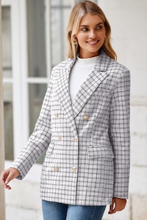 Foto 4 | Chaqueta Tipo Blazer Happy Sailed Para Mujer, Tweed, A Cuadros, Color Blanco, 2xl - Venta Internacional.
