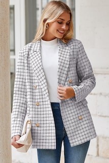 Foto 5 | Chaqueta Tipo Blazer Happy Sailed Para Mujer, Tweed, A Cuadros, Color Blanco, 2xl - Venta Internacional.