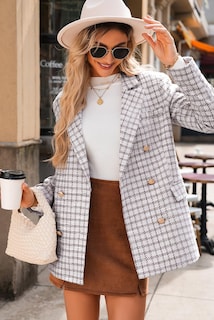 Foto 6 | Chaqueta Tipo Blazer Happy Sailed Para Mujer, Tweed, A Cuadros, Color Blanco, 2xl - Venta Internacional.